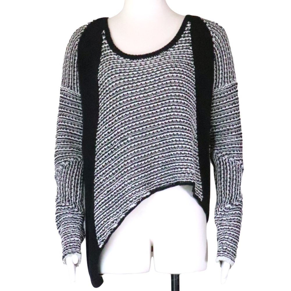 Helmut Lang Black and White Striped Asymmetrical Knit Sweater